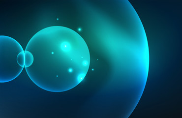 Neon shiny transparent glowing circles with light effects. Techno futuristic vector abstract background For Wallpaper, Banner, Background, Card, Book Illustration, landing page