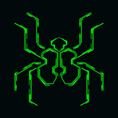 Abstract spider symbol on a dark background.