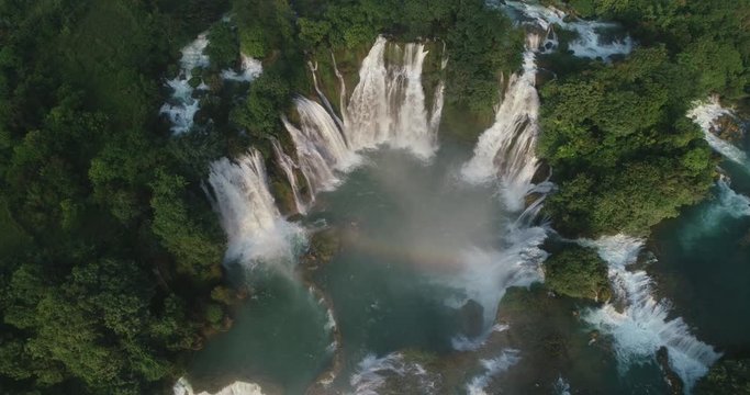Beautiful waterfall. Ban Gioc waterfall or Detian waterfall is landmarks name of two waterfalls in border Cao Bang, Vietnam and Daxin County, China. Stock video footage Amazing landscape for travel