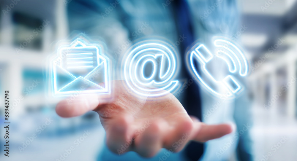 Aufkleber Man using digital contact blue holographic interface 3D rendering