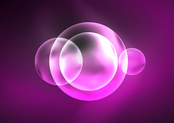 Glowing neon shiny transparent bubbles, glass circles or bio cell concept. Techno futuristic vector abstract background For Wallpaper, Banner, Background, Card, Book Illustration, landing page