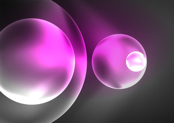 Glowing neon shiny transparent bubbles, glass circles or bio cell concept. Techno futuristic vector abstract background For Wallpaper, Banner, Background, Card, Book Illustration, landing page
