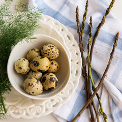 Cooking greenery - dill, wild asparagus and eggs 
