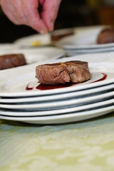 grilled beef fillet. Gastronomic menu of luxury restaurant