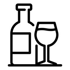 Bottle and glass icon. Outline bottle and glass vector icon for web design isolated on white background