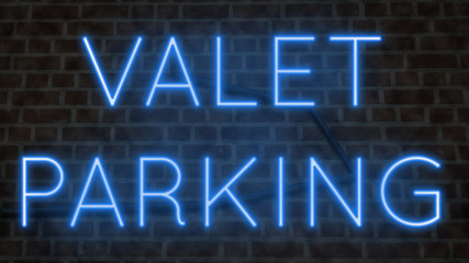 Colorful neon sign on brick wall for VALET PARKING
