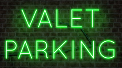 Colorful neon sign on brick wall for VALET PARKING