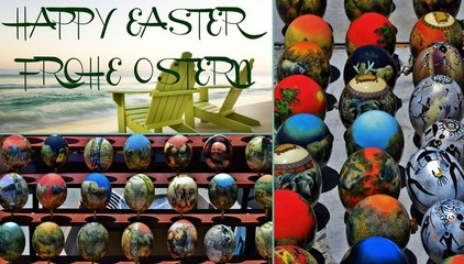 Obraz premium Happy Easter greeting card with African ostrich eggs