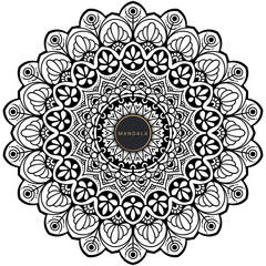Mandala, tracery round boho doodle. Ethnic ornament, sketched symmetry. Folk, meditation design. Curved shape, isolated on white. Black and white art. Vector