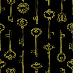 black hand-drawn keys on a white background. seamless pattern for textiles, fabrics, wallpapers, wrapping