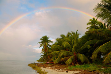 Tęcza na rajskiej plaży w Saona, Dominikana