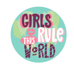 Girls rule this world lettering. heart pink,Design element for T-shirt, interior poster. hand drawn Vector illustration. Typography for banner, poster or clothing design. Vector invitation.