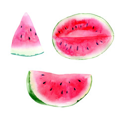 watercolor watermelons set on a white background isolated