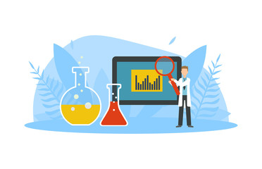 Male Scientist Character Standing near Big Device, Medical Laboratory, Science Class Vector Illustration