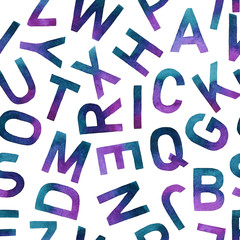 seamless pattern with watercolor alphabet, on a white background
