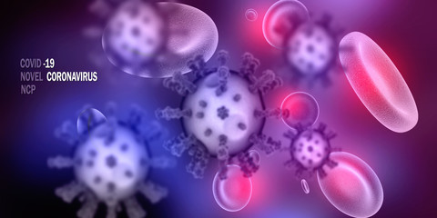 3d render Corona virus disease COVID-19. Microscopic view of a infectious virus