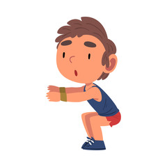 Boy Doing Squats Exercise, Schoolboy Daily Routine Activity Cartoon Vector Illustration