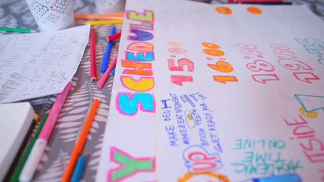 Home education COVID 19. Kids create their own daily routines. Teaching kids to plan. Establish set bedtime, meal times and rules for electronics. Time managment as a way to success in life. 