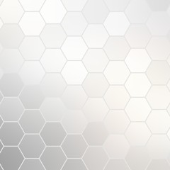 Hexagon silver subtle abstract illustration. White grey shiny background. Geometric pattern.