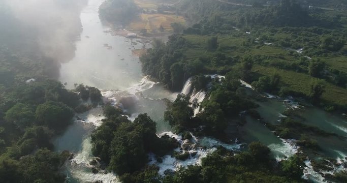 Beautiful waterfall. Ban Gioc waterfall or Detian waterfall is landmarks name of two waterfalls in border Cao Bang, Vietnam and Daxin County, China. Stock video footage Amazing landscape for travel