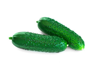 Isolated fresh green cucumbers. Vegetable. vegan food. whole cucumbers isolated on white background