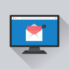 Email notification concept on browser. Newsletter and messaging received on monitor screen symbol. Vector template illustration