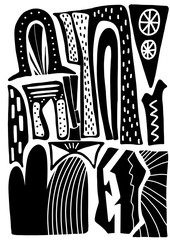 Wall art aztec vector illustration of a black and white boho