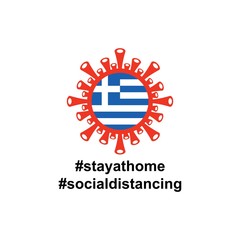 Fototapeta premium Greece Flag in virus cells. Vector illustration of virus , bacteria, fungi and infections isolated on white background. with hastag stay at home and social distancing