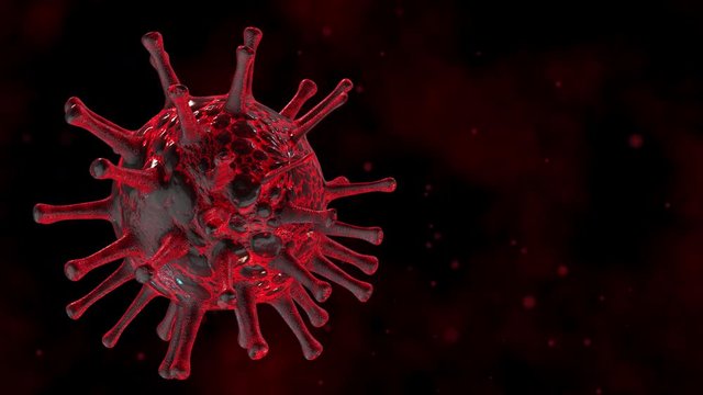 Coronavirus 2019-nCov. Infected virus in the blood. Microscope virus close up. 3d rendering. Concept SARS-CoV-2. World pandemic, the spread of the virus. COVID-19. Outbreak of Asian flu, pneumonia.