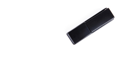 Old Black Stapler Isolated on White Background. Copy Space.