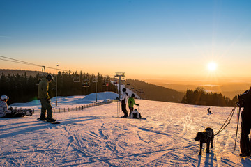 skiing in the mountains