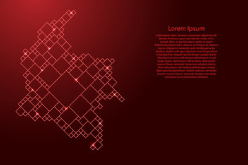 Colombia map from red pattern from a grid of squares of different sizes . Vector illustration.