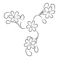 Floral pattern with leaves from the contour black brush lines different thickness on white background. Vector illustration.