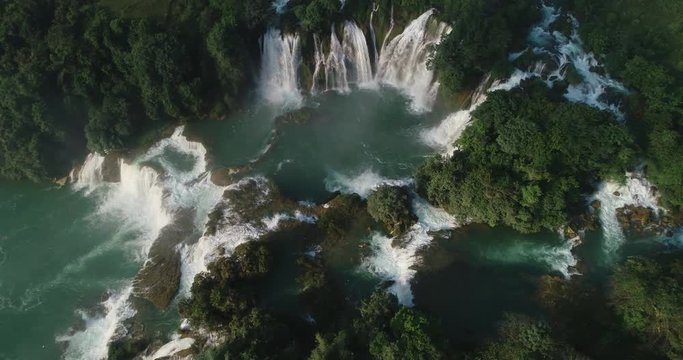 Beautiful waterfall. Ban Gioc waterfall or Detian waterfall is landmarks name of two waterfalls in border Cao Bang, Vietnam and Daxin County, China. Stock video footage Amazing landscape for travel