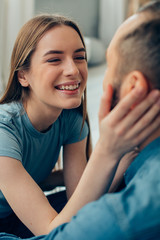 Romantic atmosphere of loving couple being quarantined together