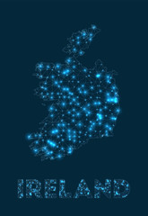 Fototapeta na wymiar Ireland network map. Abstract geometric map of the country. Internet connections and telecommunication design. Elegant vector illustration.