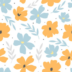 Decorative hand drawn floral seamless pattern for print, textile, fabric. Modern flowers background. - 339456351