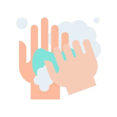 wash hand or hygiene related soap on hands with soap bubbles vector in flat style,