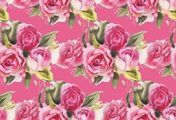 Seamless pattern with watercolor roses