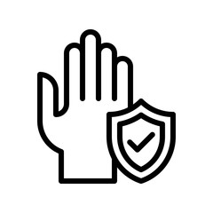 wash hand or hygiene related hand with protection shield badge and tick mark on shield vector in lineal style,
