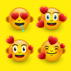 emoticon design with emoticon template falling in love face in 3d style Free Vector