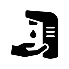 wash hand or hygiene related automatic sanitizer with drop on hand vector in solid design,