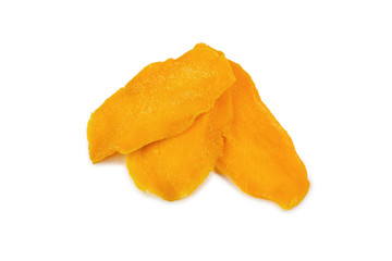 Tasty sugar mango slices background. Top view.
