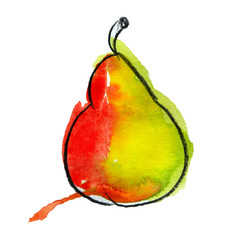 juicy green yellow red pear watercolor