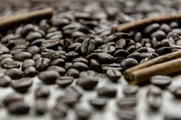 Morning coffee beans with cinnamon