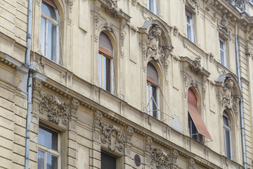 Fototapeta na wymiar Ornate building facade in central Budapest, Hungary.