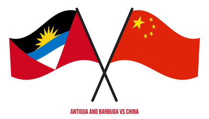 Antigua & Barbuda and China Flags Crossed & Waving Flat Style. Official Proportion. Correct Colors