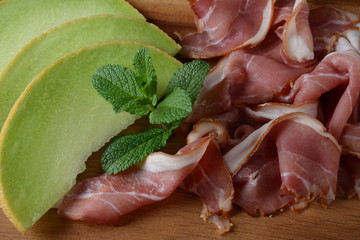 Italian prosciutto crudo or jamon. Raw ham
