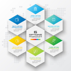 Abstract business infographics template with 6 hexagon in white color background