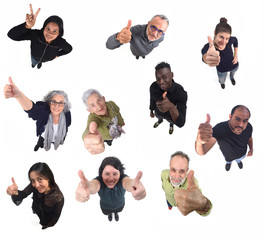 group of people thumbs up on white background